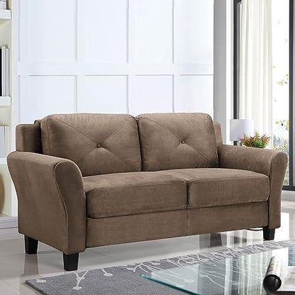 Studio Living Harrington 57.9" Loveseat, Transitional Modern, Pocket Coil Comfort, Easy Assembly, Microfiber Fabric, Brown - color: Brown, size: Loveseat