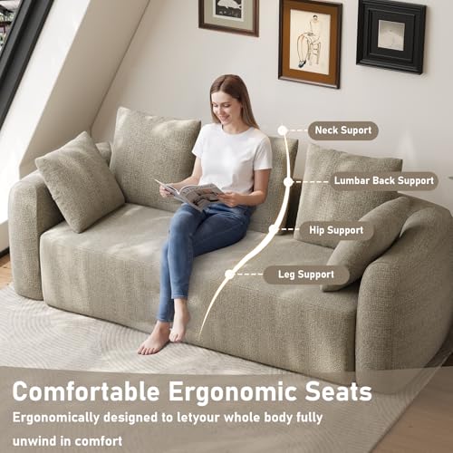 Curved Modern Couch Sofa,Boneless Couch,Modern 3 Seater Cloud Couch,Deep Seat - color: Light Brown, size: 101''