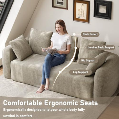 Curved Modern Couch Sofa,Boneless Couch,Modern 3 Seater Cloud Couch,Deep Seat - color: Light Brown, size: 101''