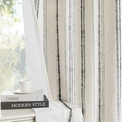 MYSKY HOME Striped Curtains 100% Blackout 96 Inches Long Grey Ticking Stripe Pinstripe Patterned Linen Farmhouse Double Layer Thermal Insulated Drapes for Living Room, Grommet, 2 Panels, 52" Wide - color: Grey/Blackout, size: 52"W x 96"L (Pack of 2)