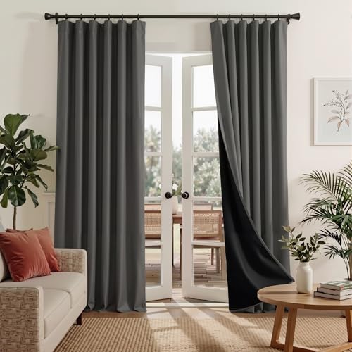 RYB HOME 100% Blackout Grey Curtains for Living Room 90 inches Long | Heat & UV Blocking, Total Room Darkening, Noise Reducing, Back Tab, For Bedroom Dining Room Theater, W52 x L90, 2 Panels - color: Grey, size: 52"W x 90"L (Pack of 2)