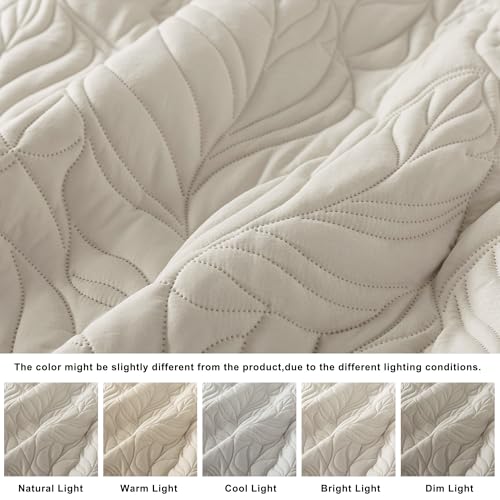 R.SHARE Beige King Size Quilt Set, Neutral Soft Lightweight Bedspread, Farmhouse Rustic Country Coverlet, Leaf Pattern Bedding with 2 Shams, 3 Pieces Spring Summer Thin Comforter - color: Beige, size: King (104"x90")