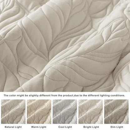 R.SHARE Beige King Size Quilt Set, Neutral Soft Lightweight Bedspread, Farmhouse Rustic Country Coverlet, Leaf Pattern Bedding with 2 Shams, 3 Pieces Spring Summer Thin Comforter - color: Beige, size: King (104"x90")