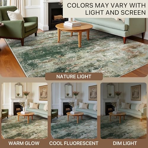 BEIMO 8x10 Area Rug for Bedroom, Green Brown Washable Abstract Non Slip Rug | Modern Abstract Rug Soft Low Pile Living Room Dining Office Classroom Carpet, Dark Green Easy Care Vacuum Friendly - color: Green/Brown, size: 8' x 10' (Rectangular)