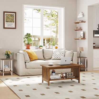 39.4" Farmhouse Coffee Table, Small Coffee Tables for Living Room | Rerto Wood, 2 Tier Coffee Table with Storage, Tea Table for Living Room Bedroom Small Space - color: Retro Wood