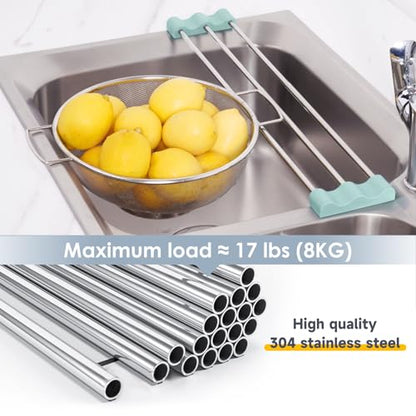 Tomorotec Adjustable Over-The-Sink Kitchen Rack, BPA-Free, Light Cyan | Holds 16.5 Lbs; For Dishcloths, Sponges, and Brushes - Heat-Resistant Stainless Steel with Slim, Expandable Design - color: Light Cyan
