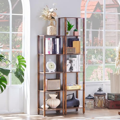 YUFAM 5 Tier Tall Narrow Bookshelf, Skinny Bookcase, Wooden Shelf, Brown | 54'' Tall Thin Book Shelf, Skinny Book Shelf for Modern Narrow Industrial Shelf fits Living Room, Office, Bedroom, Kitchen - color: Brown, size: 5-Tier