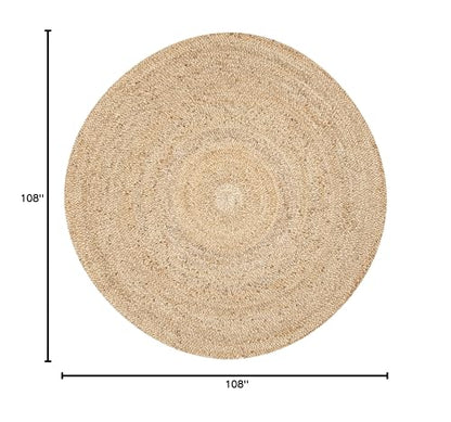 SAFAVIEH Natural Fiber Collection 9' Round Natural NF733A Handmade Farmhouse Fringe Premium Jute Area Rug - size: 9' (Round)