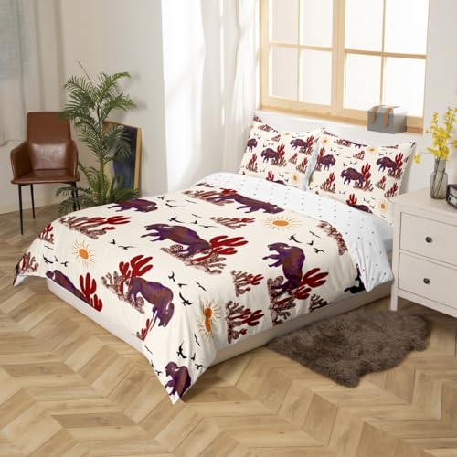 Feelyou Buffalo Ranch North American Bisons Duvet Cover Set Twin Size Western Bedding Sets Rustic Country Cabin Southwestern Animal Comforter Cover Set Kids Boys Brown Cream Farmhouse Quilt Cover - color: Brown Cream, size: Twin