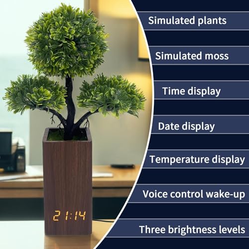 Fake Plant Electronic Clock，Creative Digital Alarm Clock，Funny Office Desk Sign，Alarm Clock for Bedroom，Suitable as a Gift for Colleagues and Friends - color: Brown