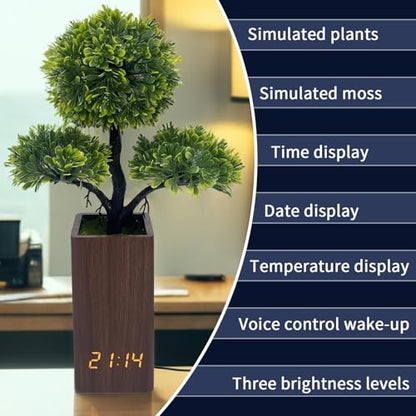 Fake Plant Electronic Clock，Creative Digital Alarm Clock，Funny Office Desk Sign，Alarm Clock for Bedroom，Suitable as a Gift for Colleagues and Friends - color: Brown