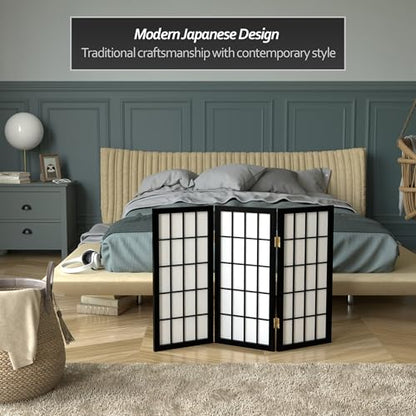 2 ft. Short Desktop Window Pane Shoji Screen - Black - 3 Panels - color: Black, size: 3 Panel