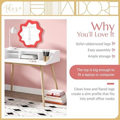 Alton Writing Computer Desk with Shelves, Retro Laptop Workstation for Home Office, Bedroom or Small Spaces
