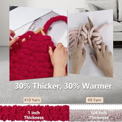 Cozyful Chunky Yarn for Hand Knitting - #10 Chunky Chenille Yarn, Jumbo Big Thick Chunky Yarns for Crocheting, Super Bulky Chunky Knit Blanket Yarns, 8 Skein (22 yds 8 oz Each Skein), Cherry Red - color: Cherry Red