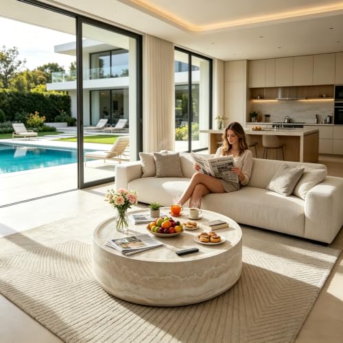 35.43" Modern Round Faux Marble Table (35.43"x12") | Concrete Coffee Table, Travertine Accent Table, Stone Coffee Table, Living Room Furniture, Mars Pattern, No Need Assembly - color: Mars, 35.43",round