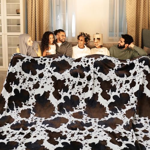 Bnuitland Cow Print Throw Blanket, Large Size 90x90 Inches, 300 GSM Double Sided Lightweight Fuzzy Decor, Super Soft Cozy Gift Flannel Fleece Blanket for Bed/Sofa/Couch/Outdoor - color: Cow Brown, size: King (U.S. Standard)