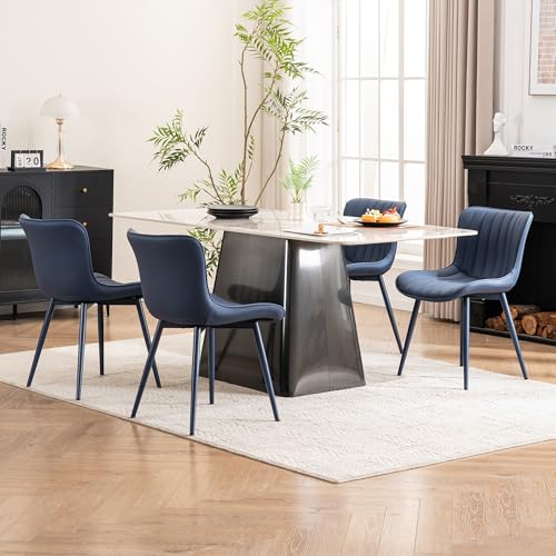 YOUNUOKE Dining Chairs Set of 2 Mid-Century Modern Kitchen Chairs Navy Blue | Faux leather upholstered with Back, fits dining living waiting room guest reception. Waterproof easy to clean assemble, 300lb - color: All Navy Blue