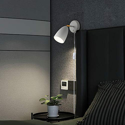 Modern White Plug in or Hardwire Wall Light Sconces, Set of 2 | Adjustable Rotatable Lampshade Simple Wall Mount Lighting Fixture for Bedroom, Living Room, Bedside & Nightstand - color: E-White-2 Pack