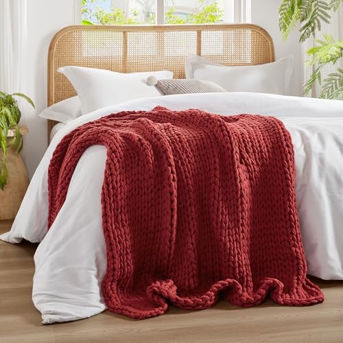 Madison Park Chunky Double Knit All Season Throw Blanket, 50 x 60, Red | Ultra Soft, Acrylic, Cozy Warmth for Sofa or Bed, Lightweight, Boho, OEKO-TEX Certified - color: Red
