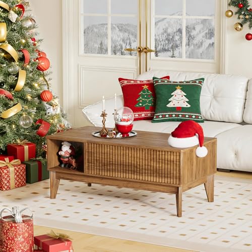 Fluted Coffee Table with Storage, Oval Lift Top Modern Rectangle Table for Living Room