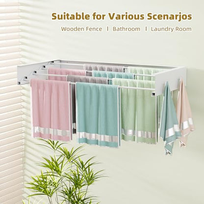 BAKON Wall Mounted Clothes Drying Rack 23.6'',Space Saving for Laundry Room | Heavy Duty Foldable Drying Rack Clothing for Hanging Towel, 60lbs Capacity, 4 Towel Hooks and 4 Rods - size: 23.6''【4 Hooks】