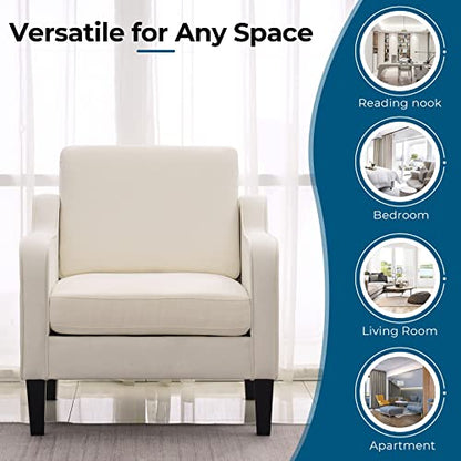 VINGLI Mid Century Modern Accent Chair, Beige Fabric Accent Chairs for Living Room Upholstered Armchair Sofa with Scooped Arms for Bedroom, Apartment, Studio, Office, Waiting Room - color: Beige