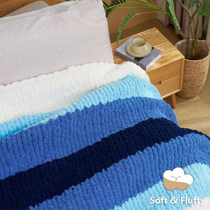 Cozyful Chunky Yarn for Hand Knitting - #10 Chunky Chenille Yarn, Jumbo Big Thick Chunky Yarns for Crocheting, Super Bulky Chunky Knit Blanket Yarns, 8 Skein (22yd, 8oz/Skein), Country & Navy - color: Country Blue & Navy