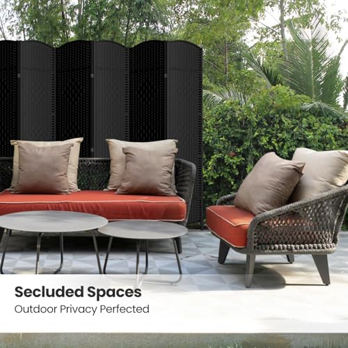 6 Panel Folding Room Divider,Woven Privacy Screen,Black | Solid wood frame, handcrafted diamond pattern, 6FT tall, extends to 94.5 inches wide, no assembly required - color: Black, size: 6-Panel