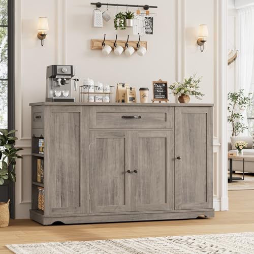 HOSTACK Kitchen Island Cart with Storage, Rolling Island Table, Ash Gray | 47"W Mobile Kitchen Storage Islands on Wheels with 2 Drawers, Adjustable Shelves, Movable Buffet Cabinet for Dining room - style: Ash Gray
