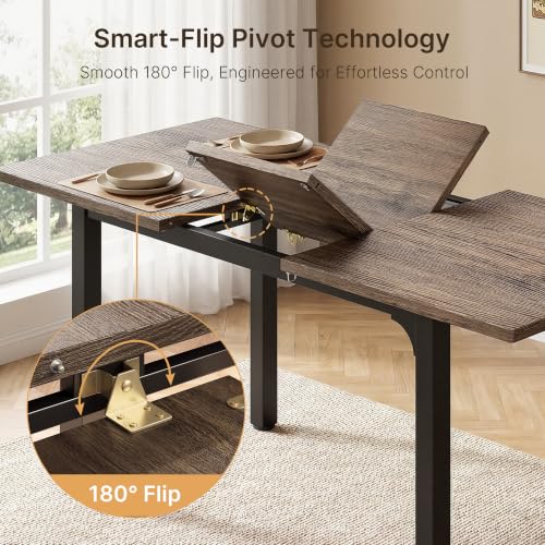 63“ Extendable Dining Table Set with 180° Smart-Flip Pivot, Gray | Dining Table Set for 4,Kitchen Table with Bench,Small Dining Table,Perfect for Small Space,Dinner Room Table Set for 6 - color: Grey