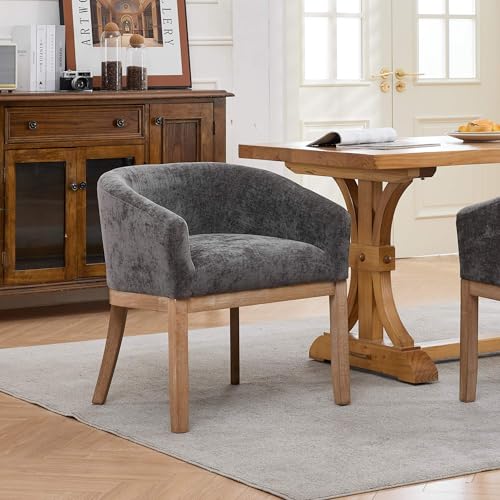 Modern Upholstered Barrel Dining Chairs with Arms, Natural Hardwood Frame, Farmhouse Linen Chairs for Dining Room, Kitchen(Grey) - color: Grey, size: A Chair