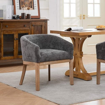 Modern Upholstered Barrel Dining Chairs with Arms, Natural Hardwood Frame, Farmhouse Linen Chairs for Dining Room, Kitchen(Grey) - color: Grey, size: A Chair