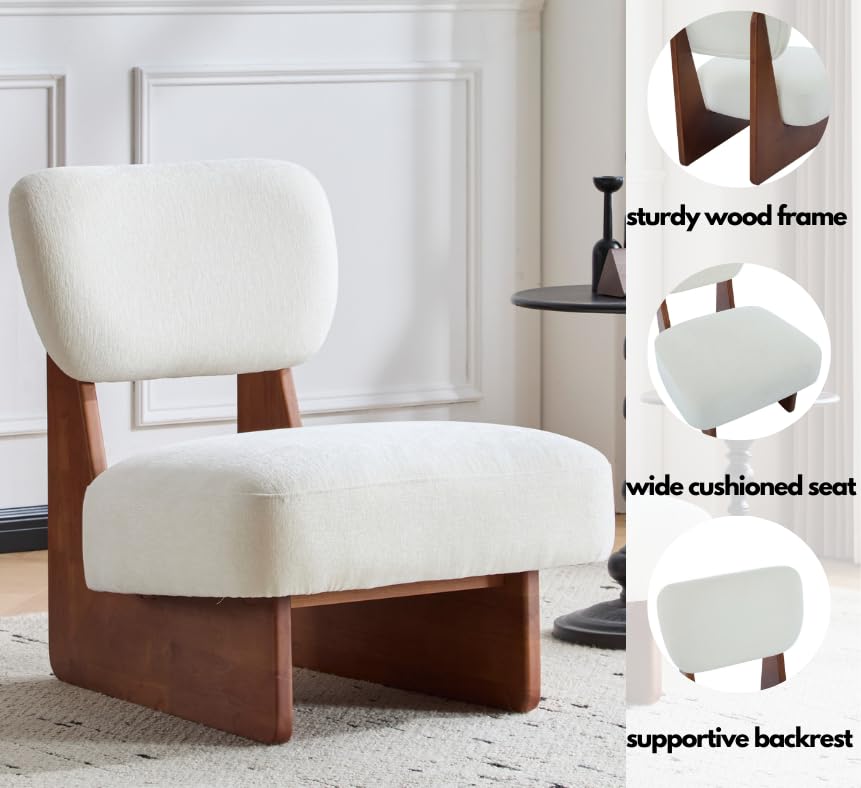 Christopher Knight Home Mores Low Profile Accent Chair Set of 2, Modern Living Room Armless Lounge Chair, Fabric Comfy Reading Chair for Bedroom, Wooden Frame and Thick Padded Seat, Walnut+White - color: Walnut+white