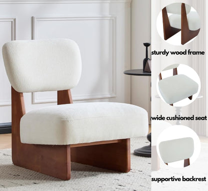 Christopher Knight Home Mores Low Profile Accent Chair Set of 2, Modern Living Room Armless Lounge Chair, Fabric Comfy Reading Chair for Bedroom, Wooden Frame and Thick Padded Seat, Walnut+White - color: Walnut+white