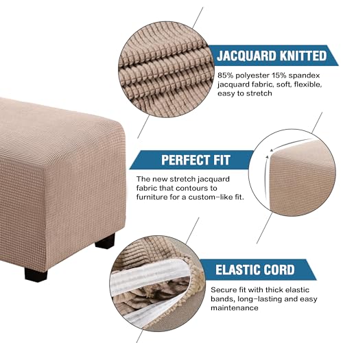 H.VERSAILTEX Ottoman Cover Slipcover Rectangle Fit Length 29"-34" Footrest Sofa Slipcovers Stool Cover Footstool Protector Covers Feature Stretch Thick Soft Jacquard Fabric Removable Washable - Sand - color: Sand, size: Rectangle-Large