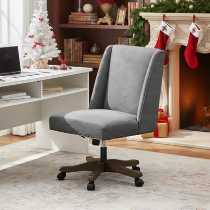 Upholstered Armless Office Chair Fabric Swivel Home Desk Chair with Wheels | Modern Comfy Boho Office Chair with Wooden Legs Adjustable Desk Chair no Arms for Sewing Women Farmhouse Study Studio Grey - color: Grey