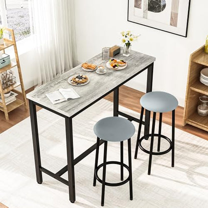 AWQM 39.3" Bar Table Set of 3, Pub Height Table and Chairs Set of 3 with Upholstered Stools,3 Piece Bar Table and Chairs Set Dining Table Set for Living Room,Kitchen,Bar,Grey - style: Modern Grey 39.3"