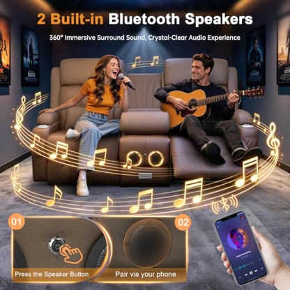 Home Theater Seating, Power Loveseat Recliner Sofa with Massage & Heat | Wall Hugger Reclining Loveseat with USB, RV Couch with LED Lights, Flip Backrest, Cup Holders for Movie Theater, Gaming Room - color: Pebbled Khaki Brown, size: 72" - 2 Seats