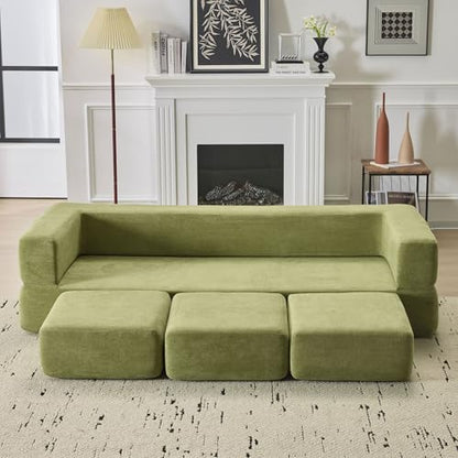 Detachable Combinable Reclinable Modular Sofa, Dual Purpose Lazy Sofa Bed for Small Apartments Rental Homes Living Room Bedroom (Green) - color: Green