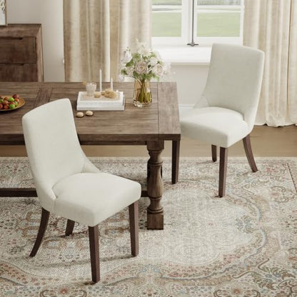 MALOL Wooden Dining Chairs Set of 2, Upholstered Kitchen & Dining Room Chairs with Solid Wood Legs Curved Backrest Farmhouse Accent Chair for Dining/Kitchen/Living Room, Beige - color: Beige, size: Set of 2