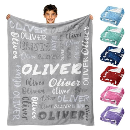 Personalized Blanket with Name, Custom Name Blanket Gifts for Kids Adults Boys Girls Teen, Soft Customized Fleece Flannel Throw for Bedroom Living Room, Birthday Christmas - color: Grey