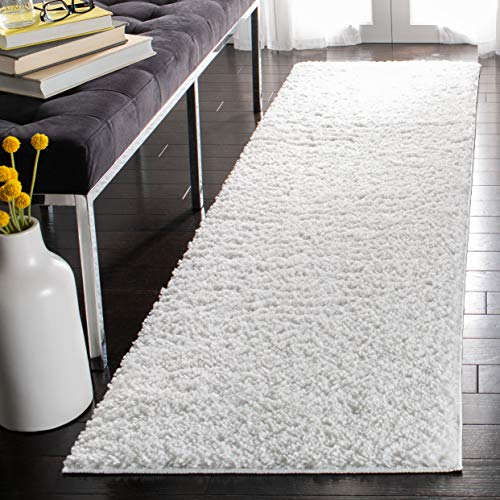 SAFAVIEH August Shag Collection Runner Rug - 2'3" x 6', White, Solid Design, Non-Shedding & Easy Care, 1.2-inch Thick Ideal for High Traffic Areas in Living Room, Bedroom (AUG900A) - color: White, size: 2'3" x 6' (Runner)