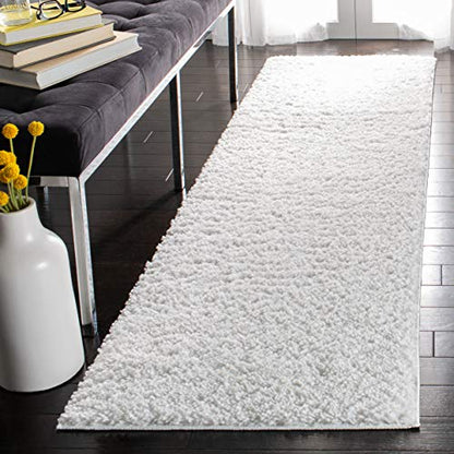 SAFAVIEH August Shag Collection Runner Rug - 2'3" x 6', White, Solid Design, Non-Shedding & Easy Care, 1.2-inch Thick Ideal for High Traffic Areas in Living Room, Bedroom (AUG900A) - color: White, size: 2'3" x 6' (Runner)