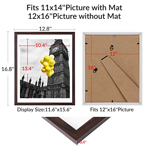 12x16 Picture Frame Set of 6, Display Pictures 11x14 with Mat or 12x16 Without Mat,Wall Gallery Photo Frames, Brown - color: Brown, size: 12x16