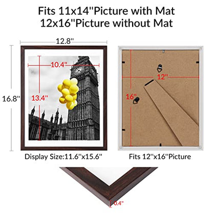 12x16 Picture Frame Set of 6, Display Pictures 11x14 with Mat or 12x16 Without Mat,Wall Gallery Photo Frames, Brown - color: Brown, size: 12x16