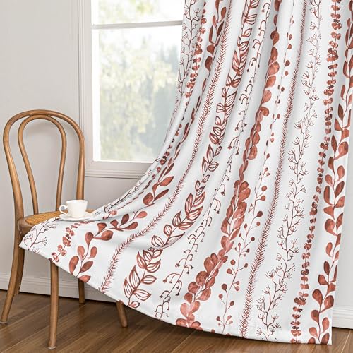 Boho Terracotta Blackout Curtains 72 Inches Long 2 Panels - Burnt Orange Curtains for Living Room Thermal Insulated Privacy Protection Rod Pocket Drapes, Leaf Print Window Treatment, 50" Wide - color: Blackout- Leaves Terracotta, size: 50"W x 72"L (Pack o