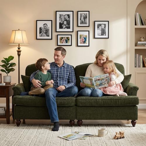 Modular Loveseat Sofa Couch, 2 Seat Comfy Chenille Sofa with Removable Ruffled Skirt, Flared Armrests, Sturdy Legs, Convertible Loveseat for Living Room, Bedroom, Apartment (Green) - color: Green, size: 76.4 Inch