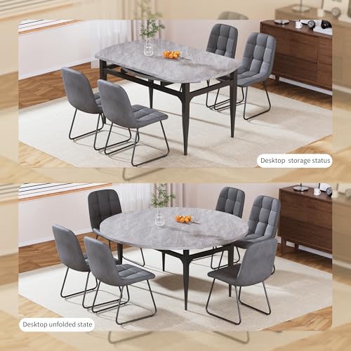 HIPIHOM 55‑Inch Extendable Dining Table Set with 6 Upholstered Chairs and Metal Frame for Dining Room - color: Grey/Grey