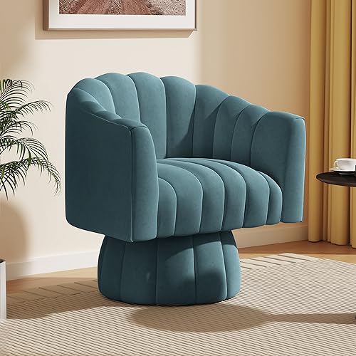 Dewhut Swivel Accent Chair, Barrel Accent Chair, Velvet, Blue | Velvet Upholstered Round Arm Chair with 360° Swivel Base, Mid Century Modern Living Room Chair, Easy Setup - color: Blue