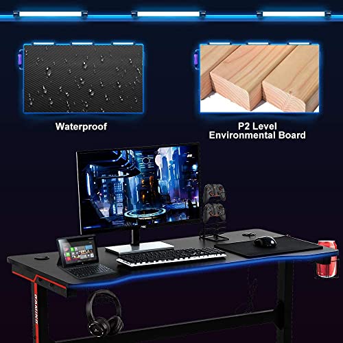 Dkelincs 47 Inch Gaming Desk T-Shaped Computer Desk PC Computer Table Home Office Desk Ergonomic Gamer Workstation with Headphone Hook and Cup Holder, Red - color: Red, size: 47.2 Inch